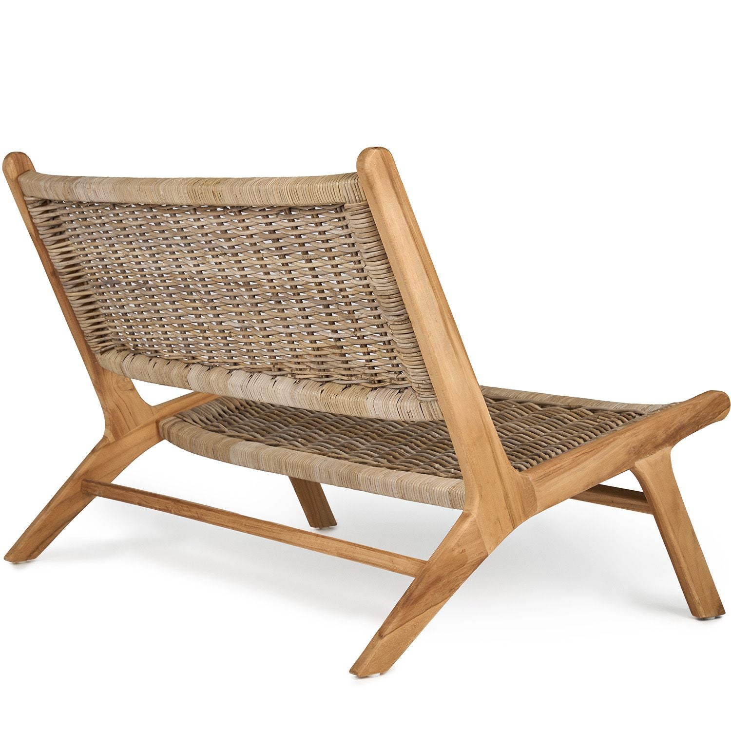 TeakCraft Teak Rattan Lounge Bench for 2, Easy Assembly,  Indoor Outdoor Loveseat Bench with Solid Teak Wood Frame, The Lyra