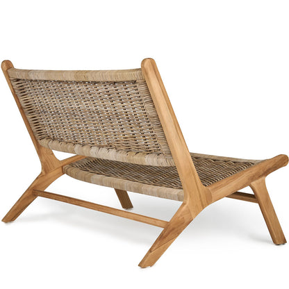 TeakCraft Teak Rattan Lounge Bench for 2, Easy Assembly,  Indoor Outdoor Loveseat Bench with Solid Teak Wood Frame, The Lyra