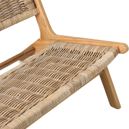 TeakCraft Teak Rattan Lounge Bench for 2, Easy Assembly,  Indoor Outdoor Loveseat Bench with Solid Teak Wood Frame, The Lyra