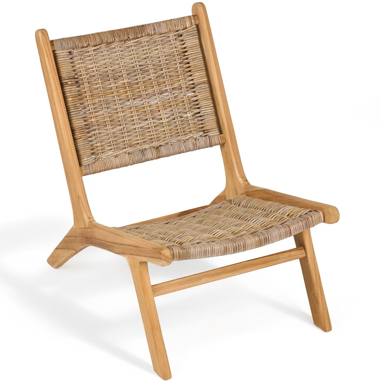 TeakCraft Teak Rattan Lounge Bench, Easy Assembly,  Indoor Outdoor Loveseat Bench with Solid Teak Wood Frame, The Vega