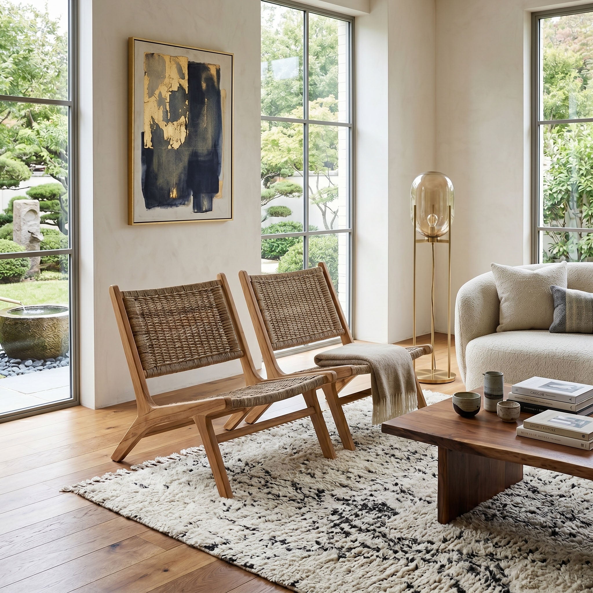 TeakCraft Teak Rattan Lounge Bench, Easy Assembly,  Indoor Outdoor Loveseat Bench with Solid Teak Wood Frame, The Vega