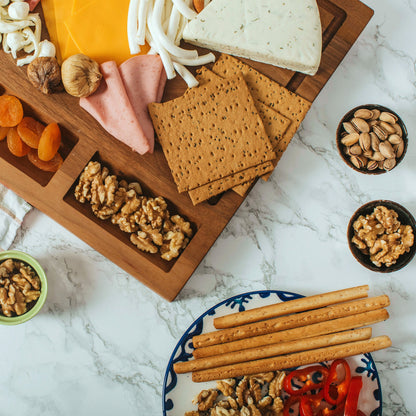TeakCraft Large Walnut Cutting Board with Sorting Compartment and Juice Grove, Chopping Board, Knife Friendly, Reversible, Cheese and Cracker Board, The Didyma (18x14x1.5 inch)