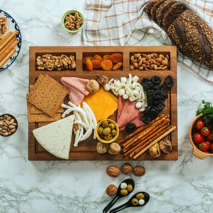 TeakCraft Large Walnut Cutting Board with Sorting Compartment and Juice Grove, Chopping Board, Knife Friendly, Reversible, Cheese and Cracker Board, The Didyma (18x14x1.5 inch)