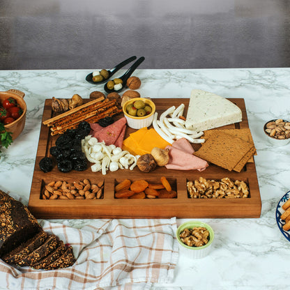 TeakCraft Large Walnut Cutting Board with Sorting Compartment and Juice Grove, Chopping Board, Knife Friendly, Reversible, Cheese and Cracker Board, The Didyma (18x14x1.5 inch)