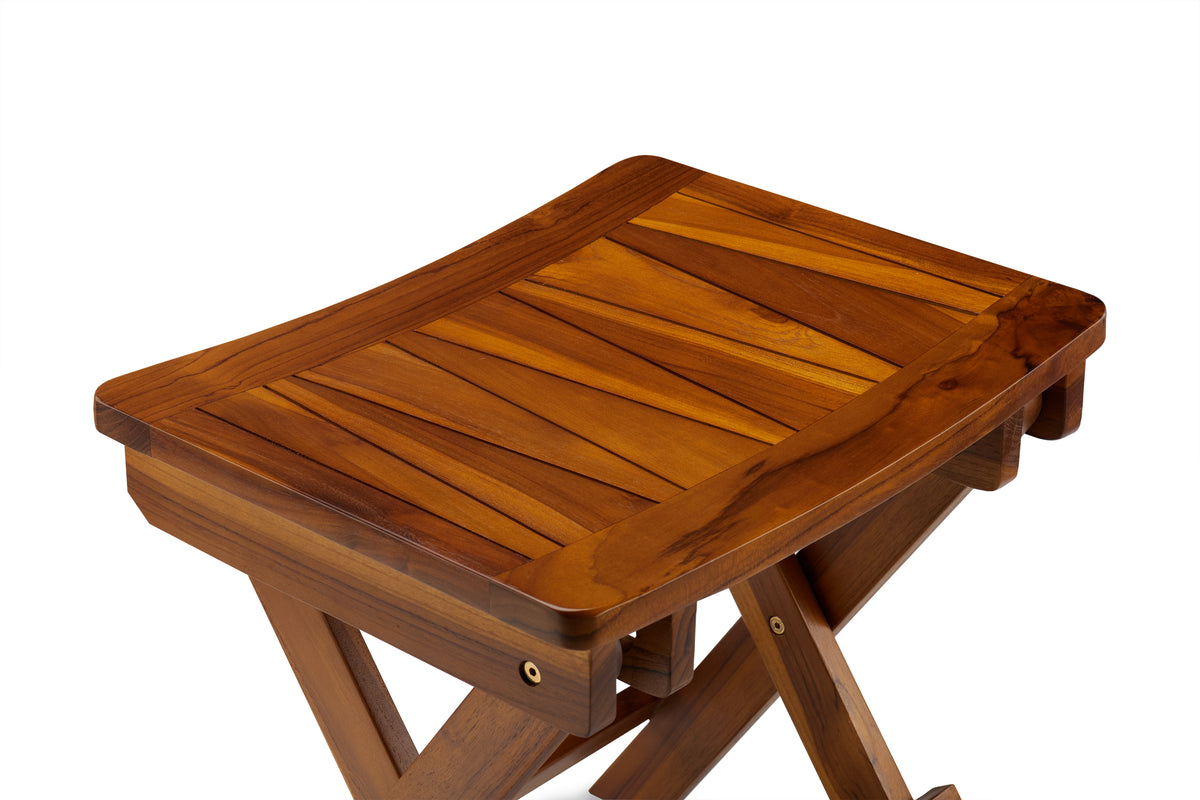 TeakCraft, The FAROS, Folding Teak Shower Bench, Shower Stool 18 inch