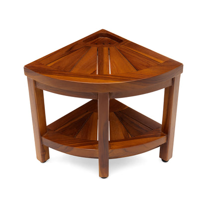 TeakCraft Corner Teak Shaving & Foot Rest with Shelf, 12" Fully Assembled, The Tilos