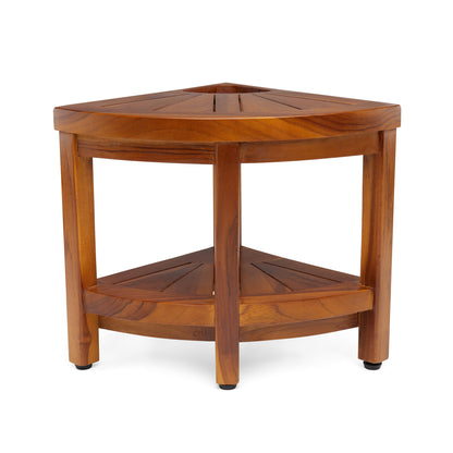 TeakCraft Corner Teak Shaving & Foot Rest with Shelf, 12" Fully Assembled, The Tilos